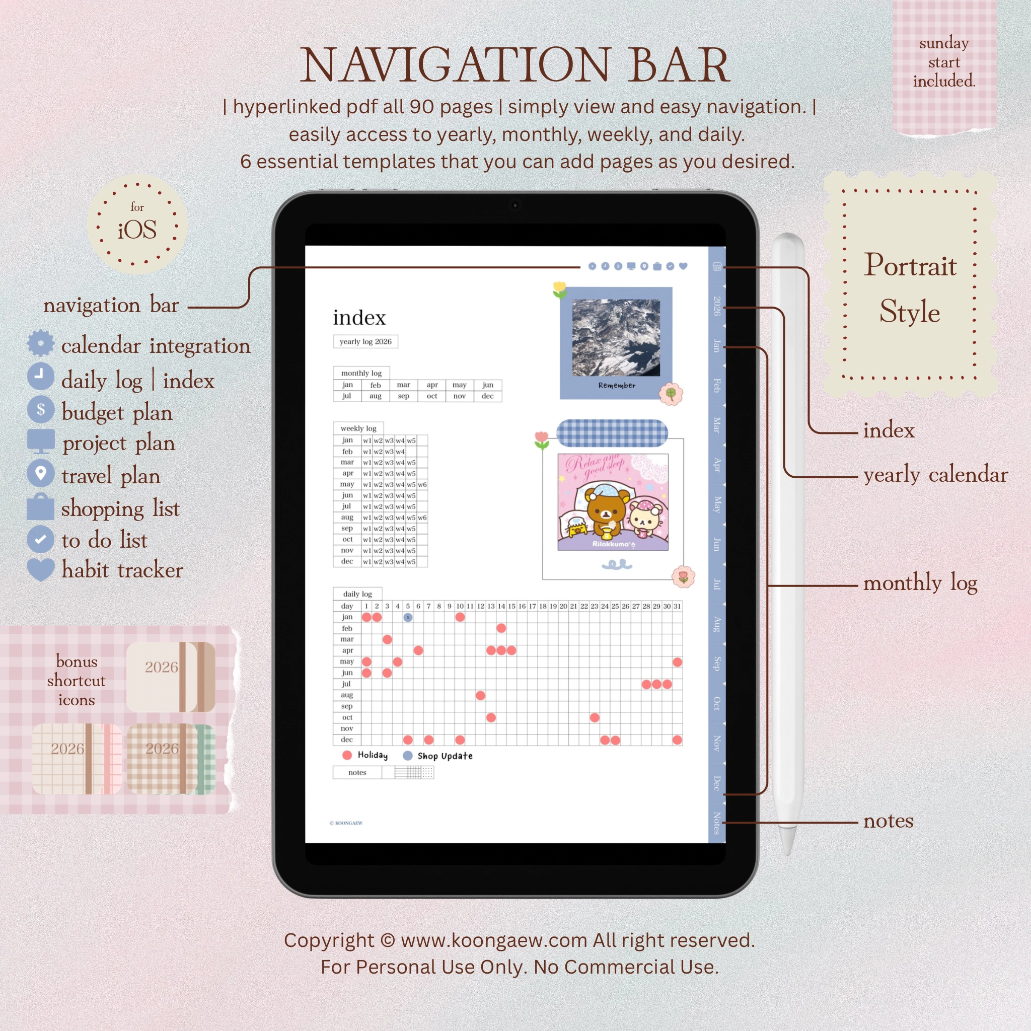 Digital Planner 2026-Portrait-Blue - Image 5