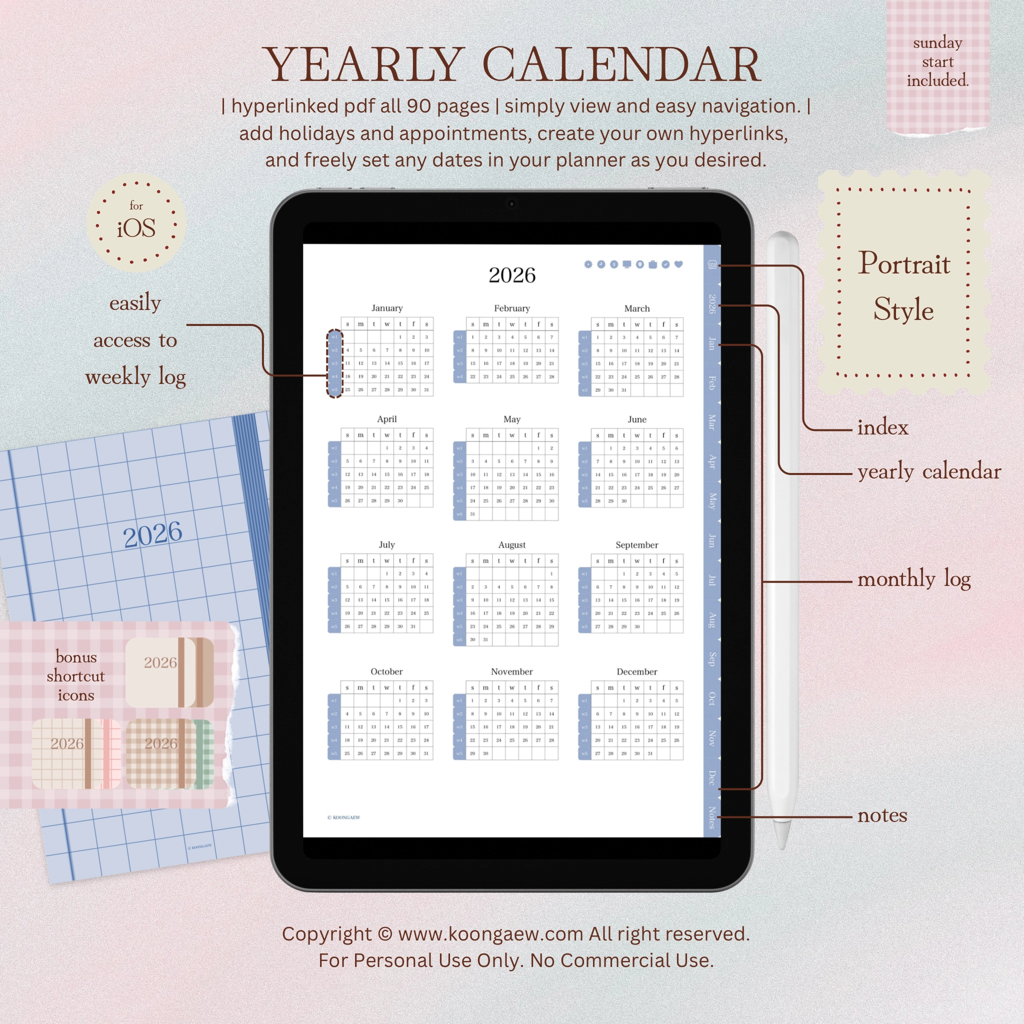 Digital Planner 2026-Portrait-Blue - Image 6