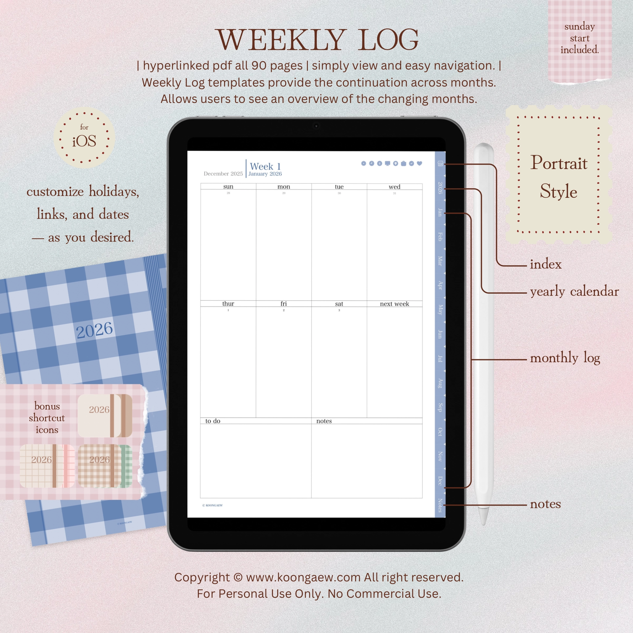 Digital Planner 2026-Portrait-Blue - Image 8