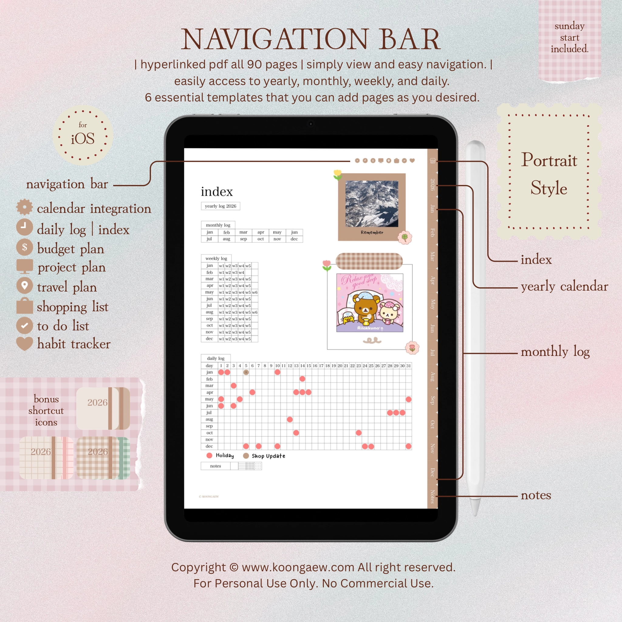 Digital Planner 2026-Portrait-Brown - Image 5