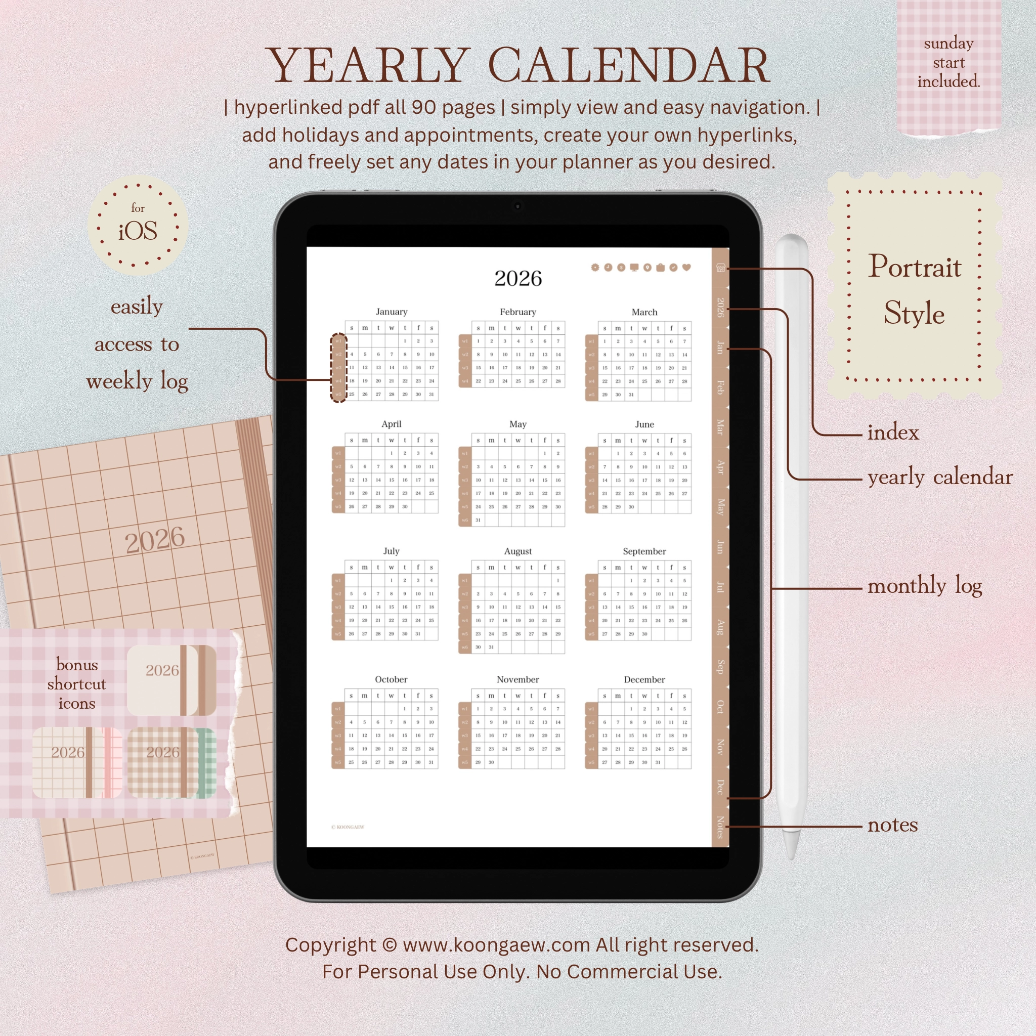 Digital Planner 2026-Portrait-Brown - Image 6