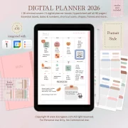 Digital Planner 2026-Portrait-Rose