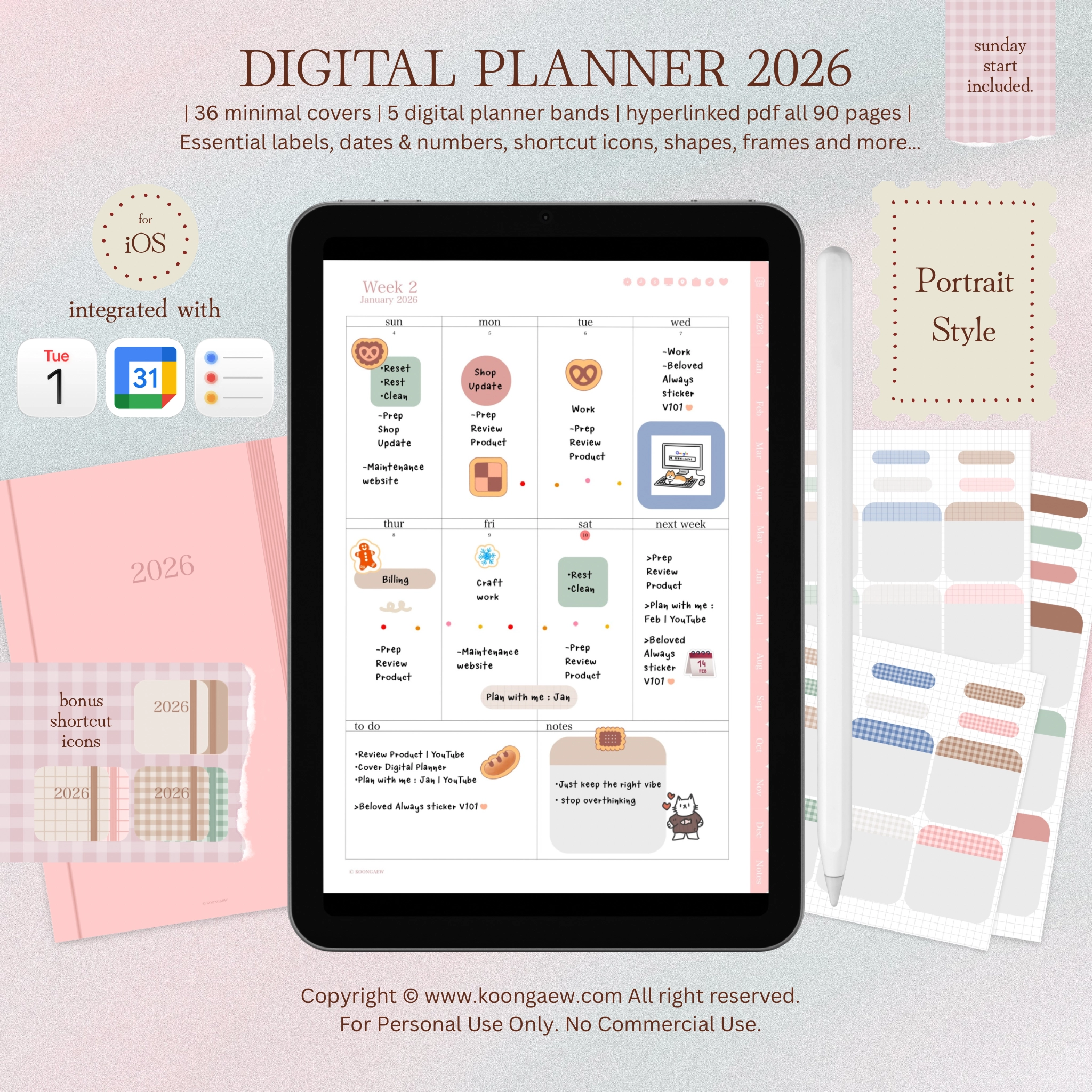 Digital Planner 2026-Portrait-Rose