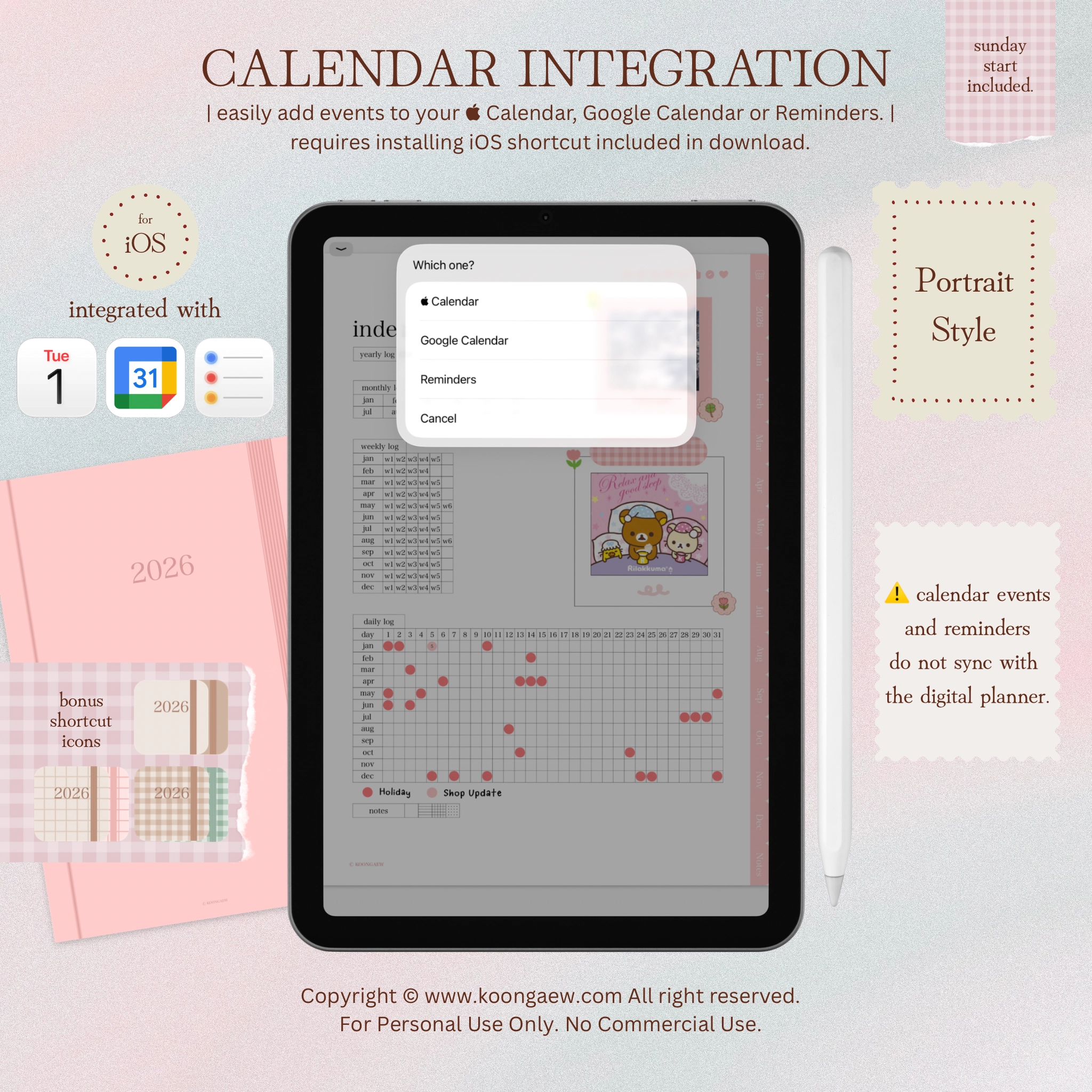 Digital Planner 2026-Portrait-Rose - Image 3