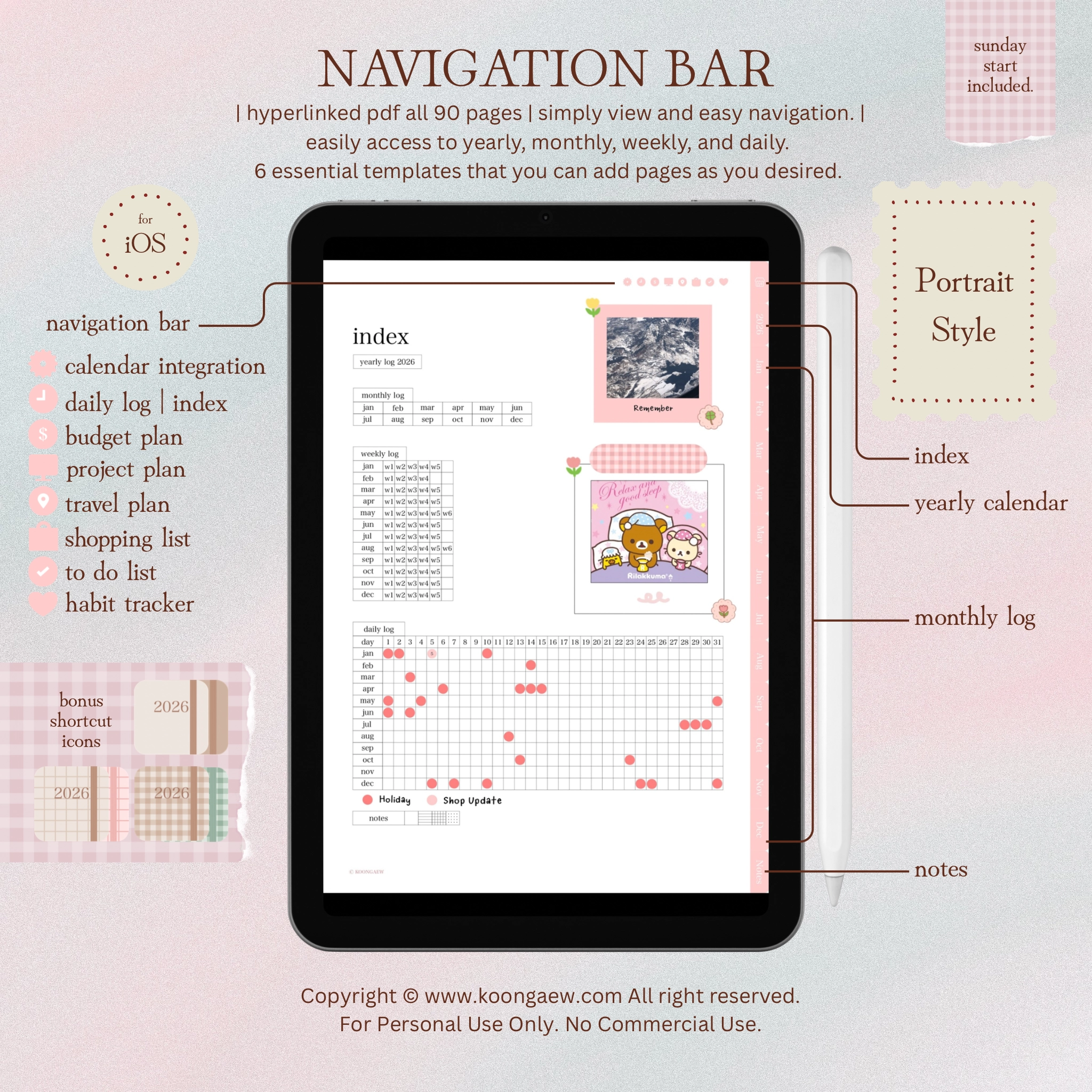 Digital Planner 2026-Portrait-Rose - Image 5