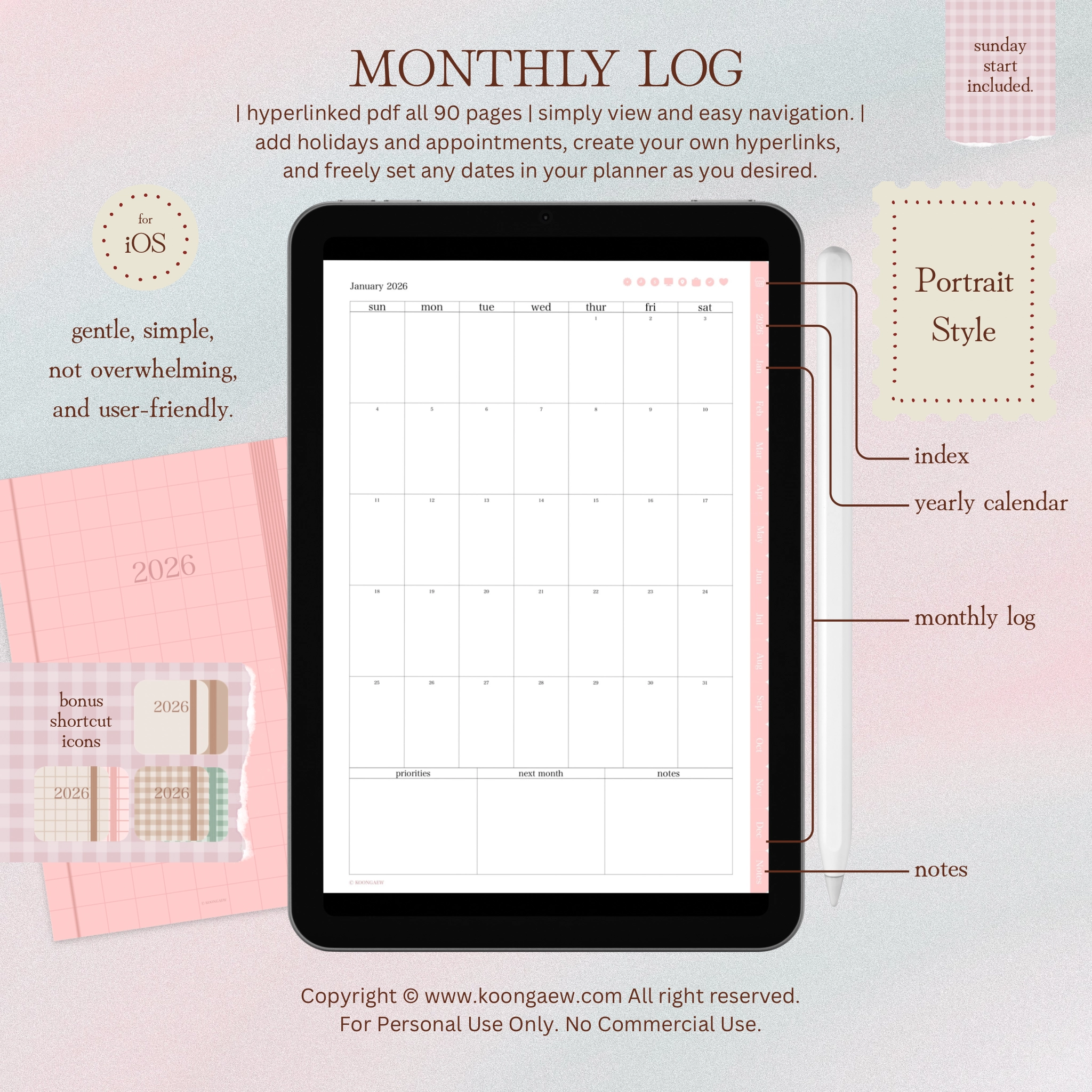 Digital Planner 2026-Portrait-Rose - Image 7