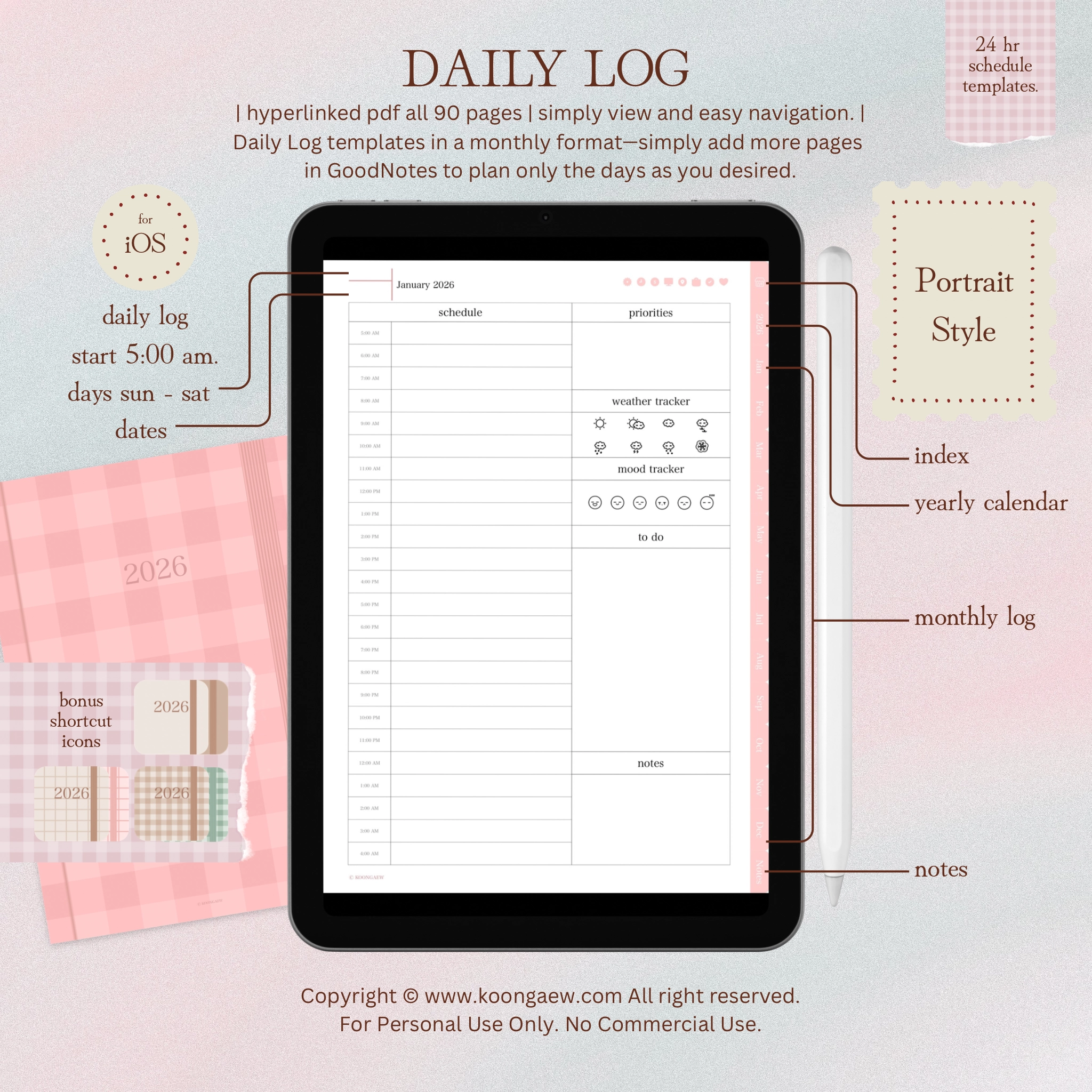 Digital Planner 2026-Portrait-Rose - Image 9